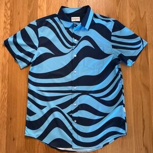 Mavrans Blue Abstract Wave Print Shirt Mens Medium Short Sleeve Button Up Casual